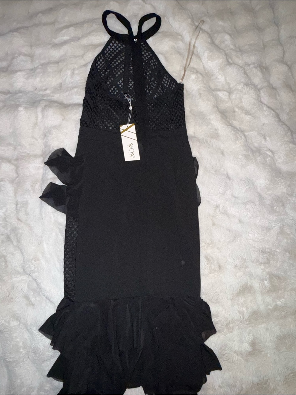WOW couture Black Halter Ruffle-Hem Formal Dress
